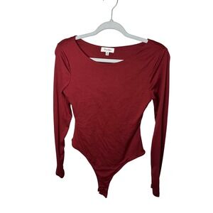 Faded Rose Burgundy Long Sleeve Bodysuit Scoop Neck Snap Closure Womens Medium